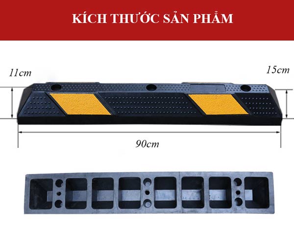 Chi tiết kích thước gờ cao su chặn lùi bánh xe 90cm