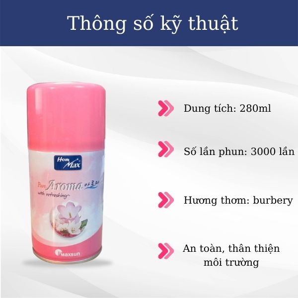 Chi tiết thông số của bình xịt thơm phòng nhập khẩu