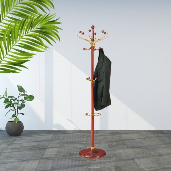 Mẫu cây treo quần áo trong phòng bằng gỗ kết hợp inox