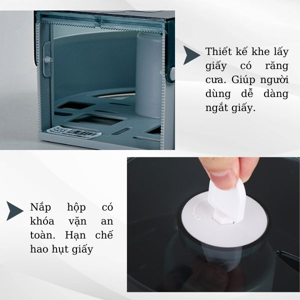 Hộp đựng giấy thiết kế khóa an toàn, dễ dàng thay khi hết giấy