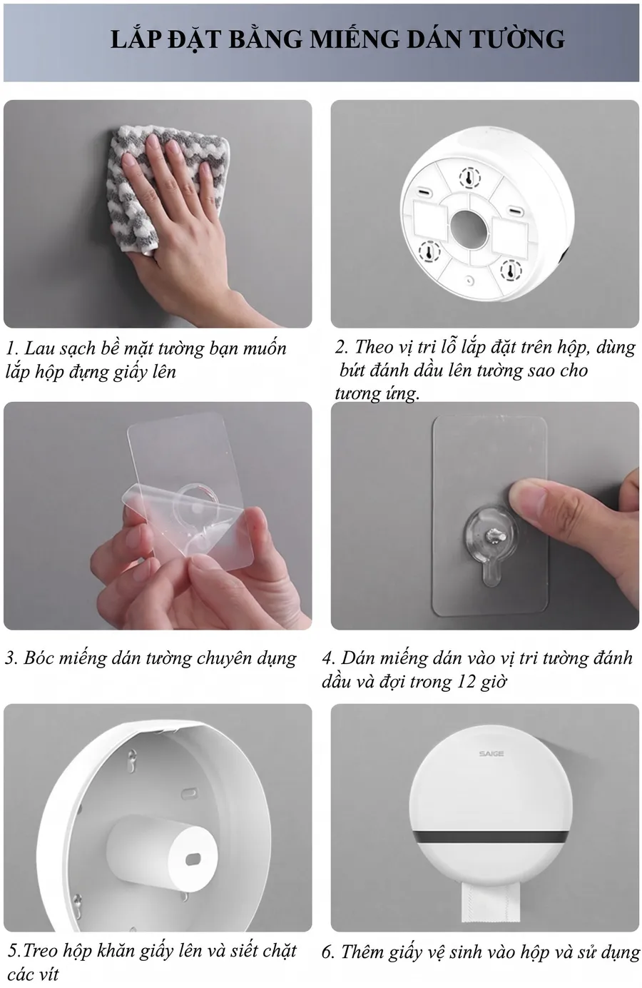Lắp hộp đựng giấy vệ sinh dán tường