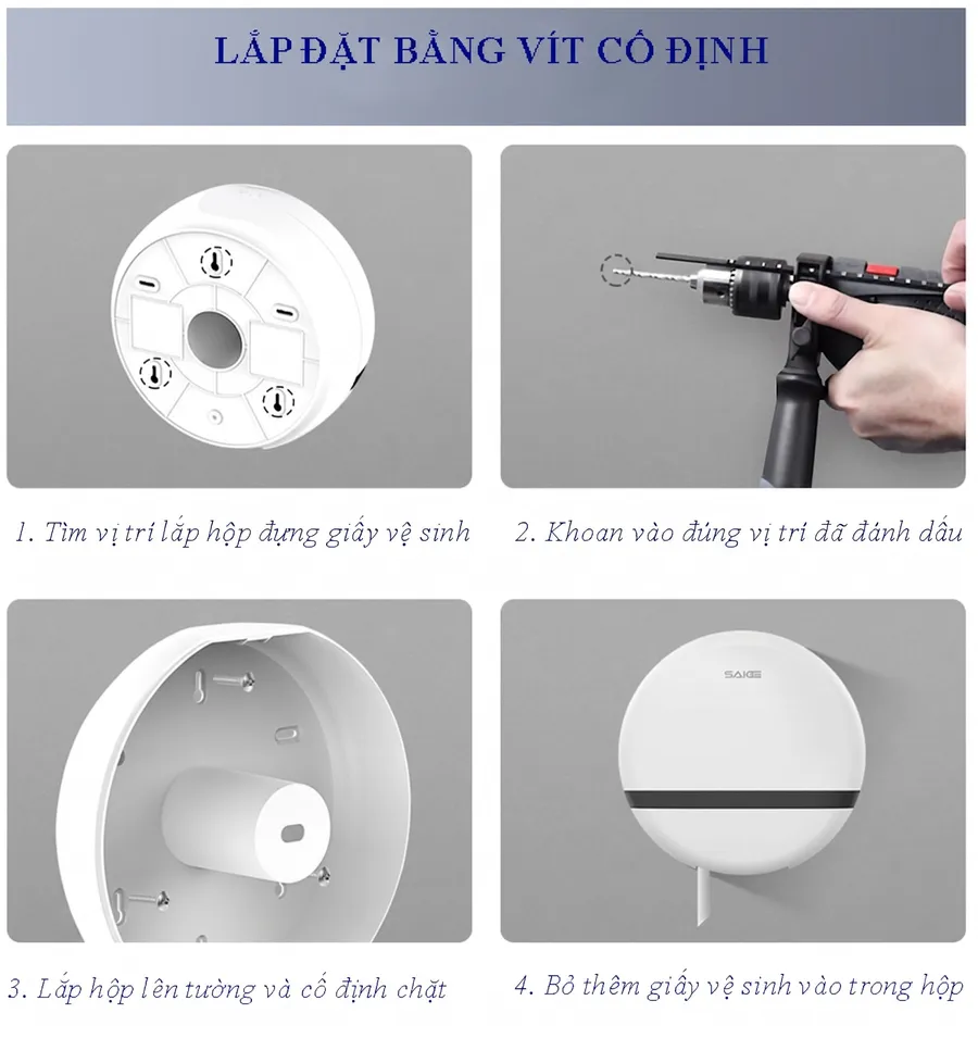 Lắp đặt hộp đựng giấy vệ sinh bằng vít