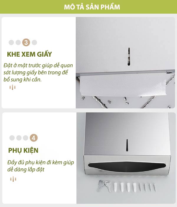 Hộp inox 304 đựng giấy lau tay cao cấp