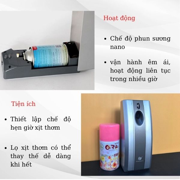 Máy xịt thơm phòng thiết kế hệ thống điều khiển thông minh, vận hành êm ái