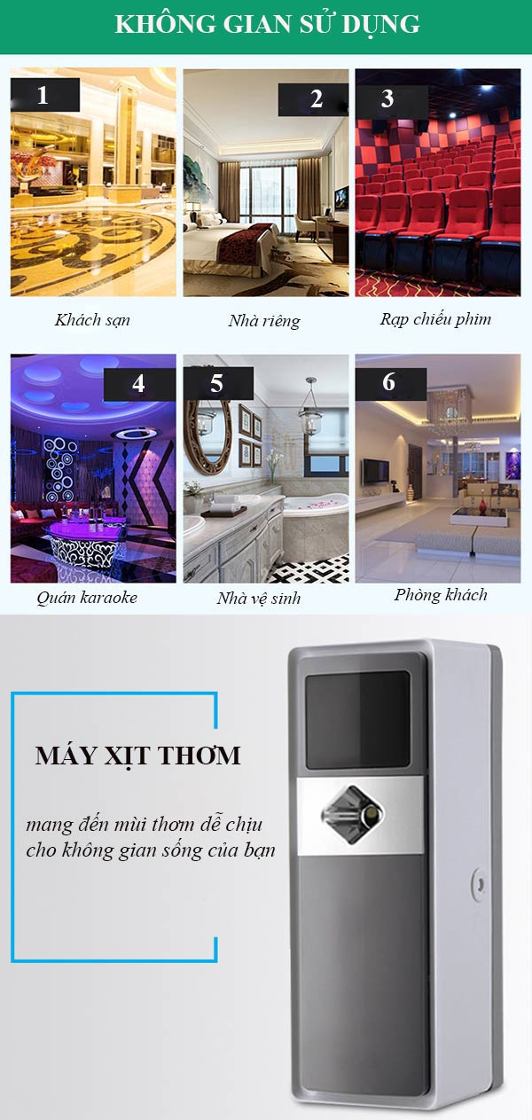 Máy xịt thơm tự động phù hợp với nhiều không gian phòng