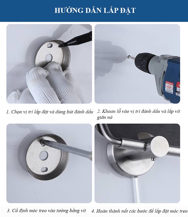 Lắp đặt móc treo giấy vệ sinh gắn tường