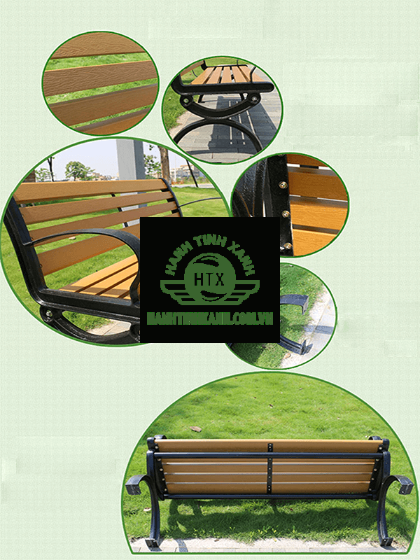 Mô tả chi tiết ghế dài công viên composite có tựa, chất liệu cao cấp, chắc chắn