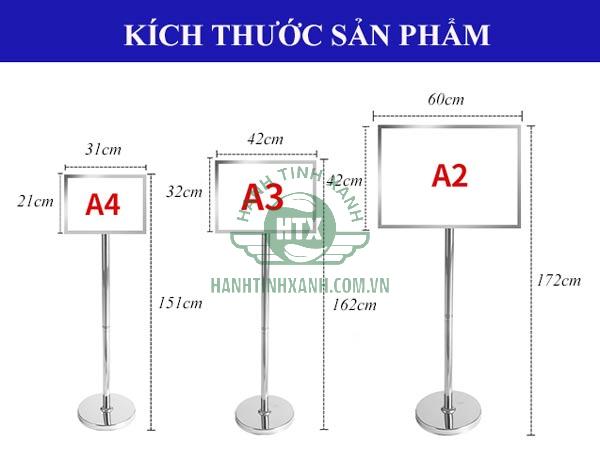 3 kích thước của mẫu bảng menu thông báo 2 mặt