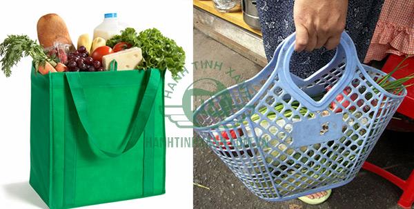 Sử dụng làn, túi đựng tái sử dụng để đi chợ, hạn chế dùng túi ni-lông