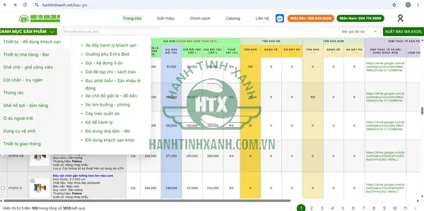 Giao diện báo giá sản phẩm Hành Tinh Xanh