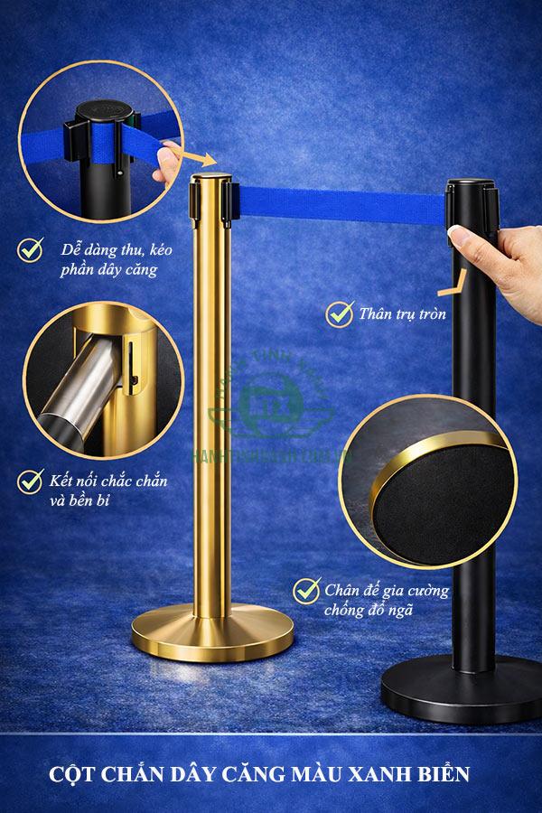 Cột chắn inox vàng dây căng xanh biển hiếm có trên thị trường