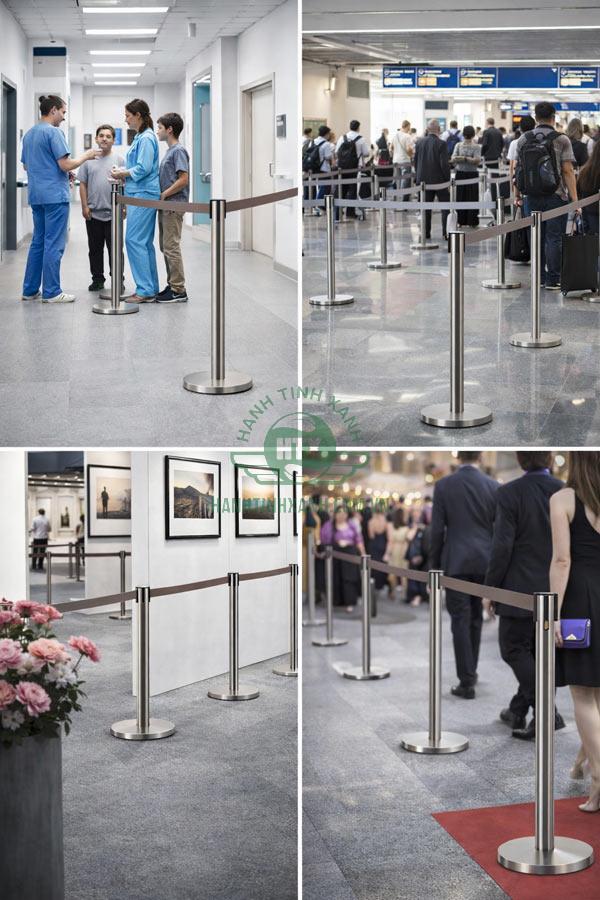 Cột chắn dây căng màu nâu được sử dụng ở nhiều nơi