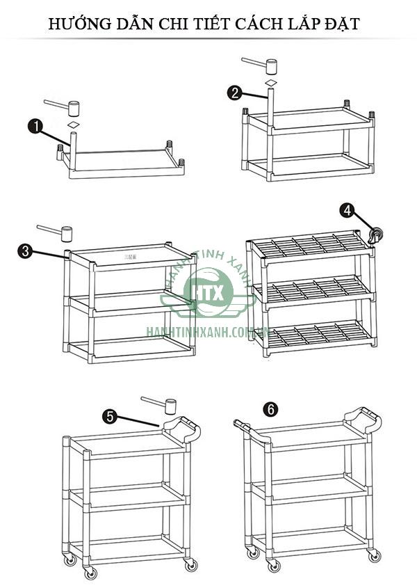 Hướng dẫn chi tiết cách lắp xe đẩy thức ăn bằng inox