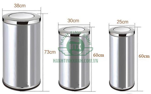 Kích thước thùng rác nắp bập bênh bằng inox