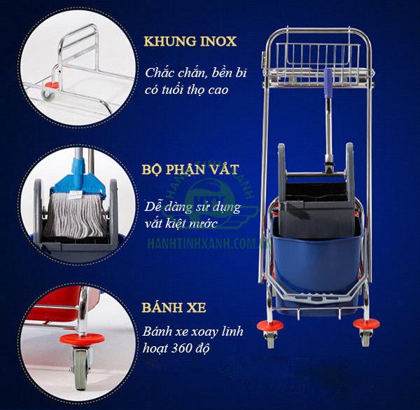 Cấu tạo xe vắt nước 2 xô với các bộ phận chính