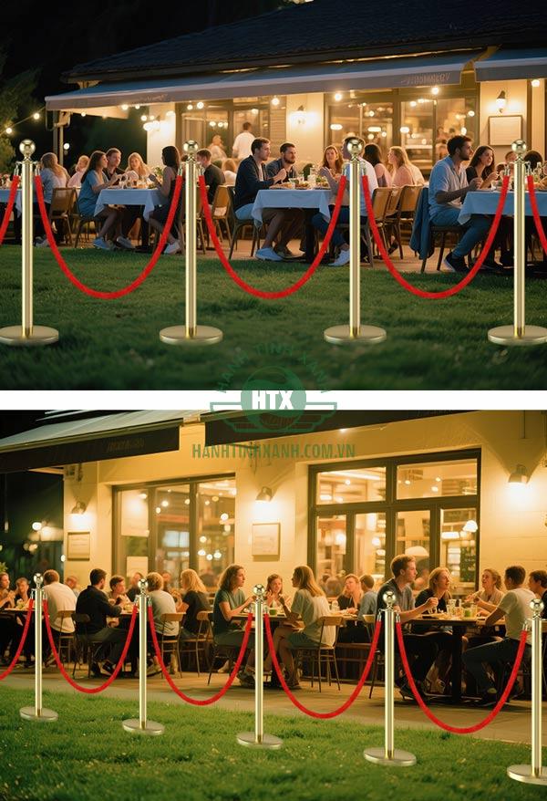 Tông màu đỏ của dây nhung cột chắn khá là nổi bật