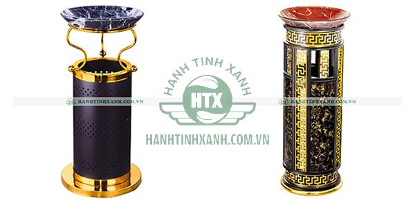 Thùng rác inox mạ vàng khay thủy tinh