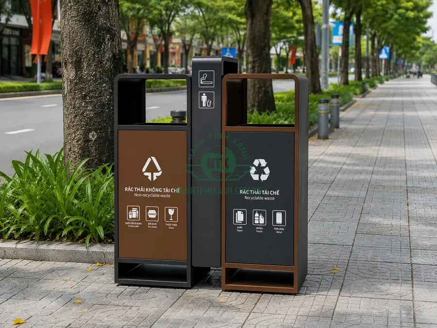 Thùng rác 2 ngăn có gạt tàn Paloca