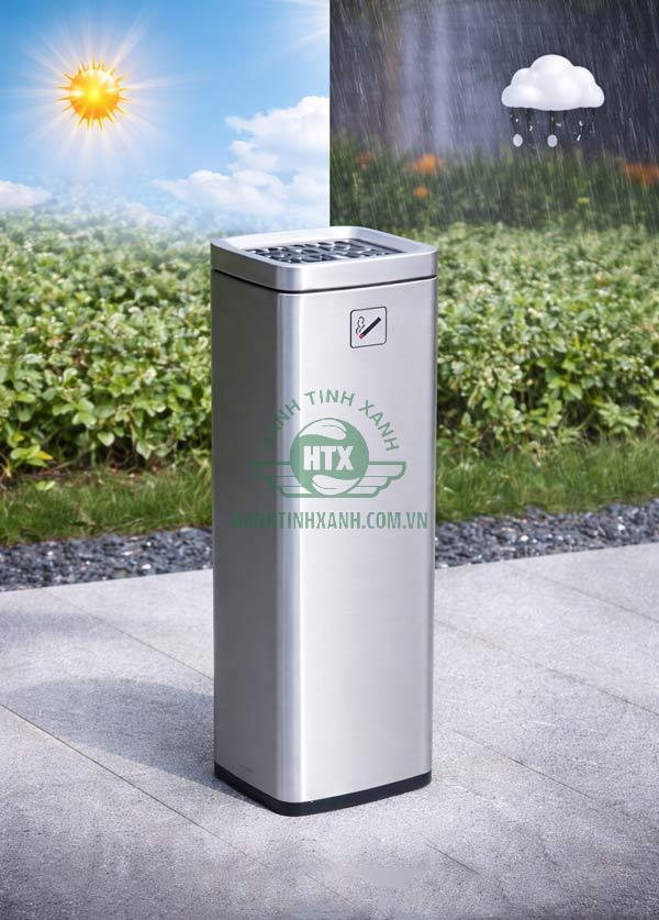 Trụ gạt tàn inox bền bỉ, chịu được tác động nắng mưa