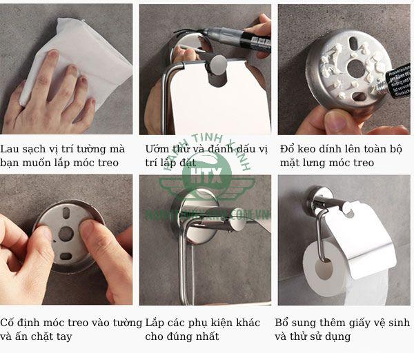 Các bước lắp đặt Hộp để giấy vệ sinh gắn tường bằng keo dán