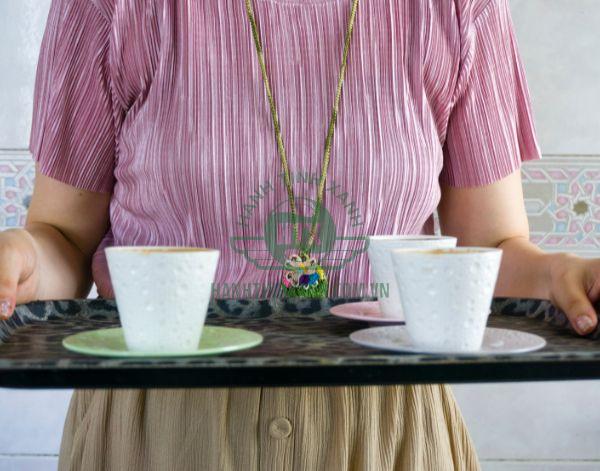 Khay phục vụ trà bánh bằng sứ phong cách cổ điển