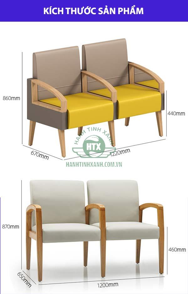 Kích thước ghế băng chờ - loại 2 ghế