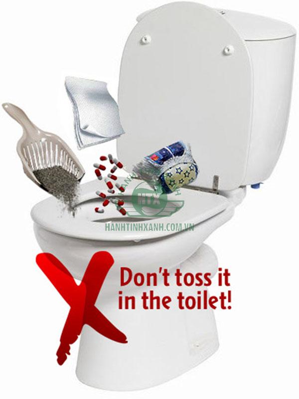 Không vứt dị vật cứng vào bồn cầu 