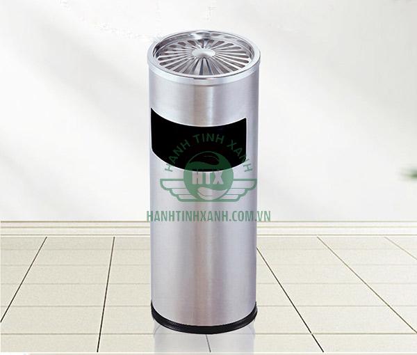 Mẫu thùng rác inox ngoài trời trụ tròn có gạt tàn