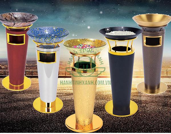 Thùng rác trang trí khách sạn có khay đá đẹp