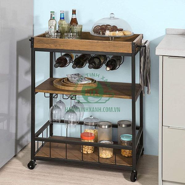 Xe đẩy đa năng có giá đựng rượu, ly