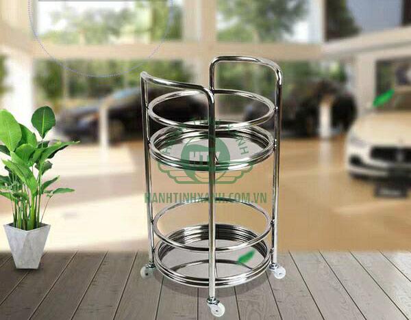 Xe đẩy rượu inox cỡ nhỏ kiểu dáng hình tròn đơn giản