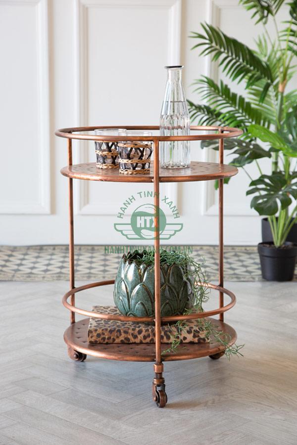 xe đẩy rượu trà làm bằng thép phun sơn sở hữu gam màu đồng độc đáo