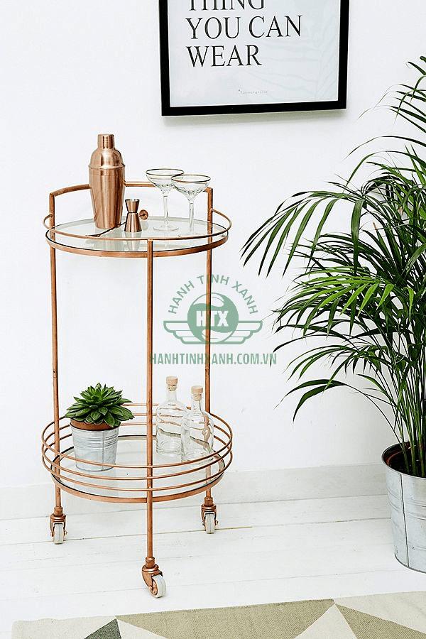 Xe đẩy rượu tròn kiểu dáng mảnh mai