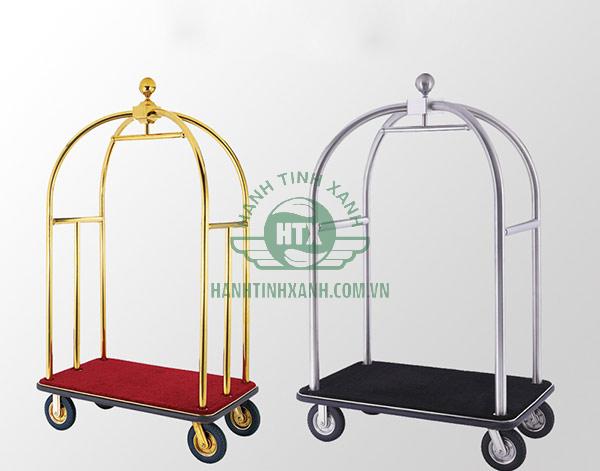 Xe đẩy hành lý inox trắng và vàng