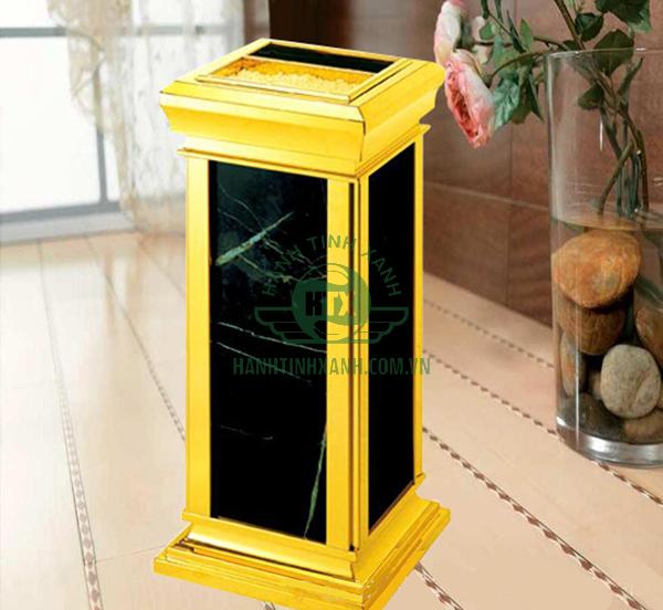 Thùng rác đá hoa cương inox mạ vàng