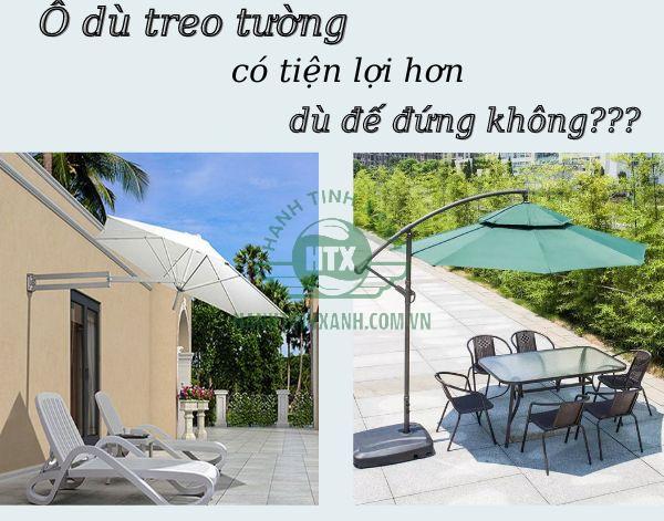 So sánh ô dù treo tường và dù đế đứng thông thường