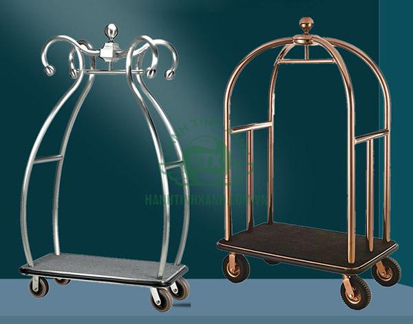 Xe đẩy hành lý inox mạ vàng và trắng bạc