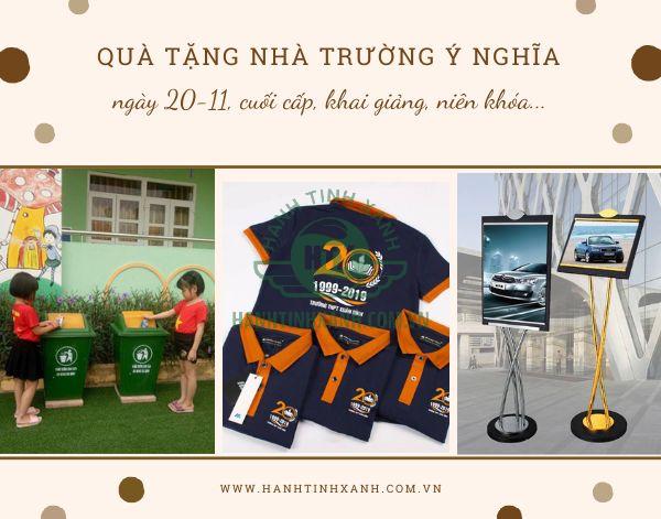 Quà tặng nhà trường ý nghĩa như đồng phục lớp, thùng rác sân trường, bảng menu