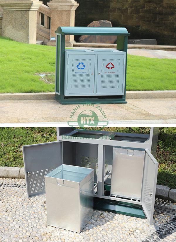 Mẫu thùng rác ngoài trời làm từ thép phun sơn