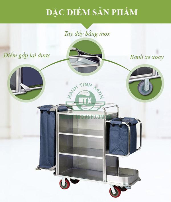 Chi tiết mẫu xe dọn phòng khách sạn, resort bằng inox bán chạy tại Hành Tinh Xanh