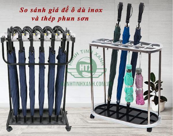 So sánh nhanh giá kệ để ô dù 2 chất liệu inox và thép phun sơn