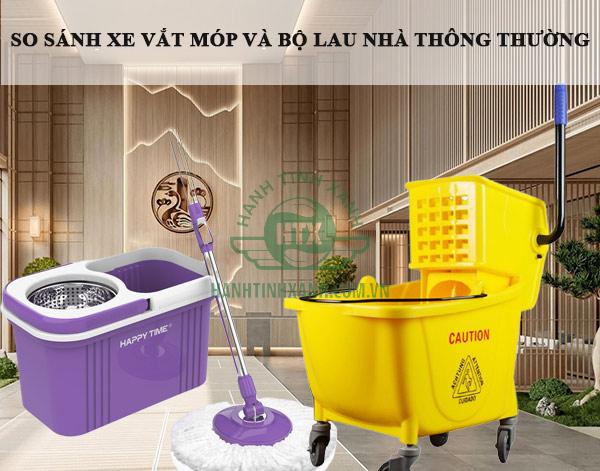 Nên dùng bộ cây lau nhà hay xe vắt móp?