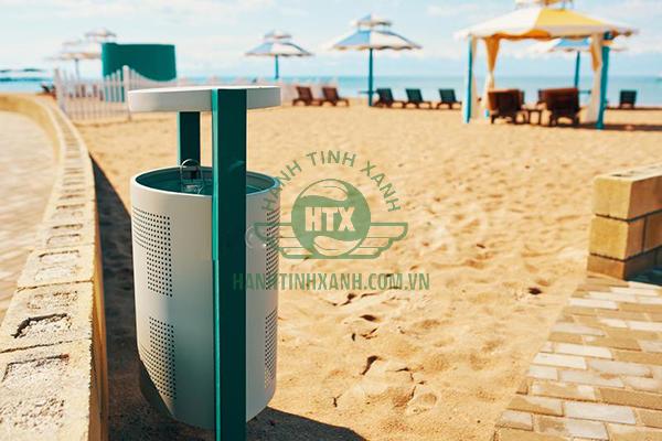 Thùng rác thép phun sơn 2 ngăn phân loại rác