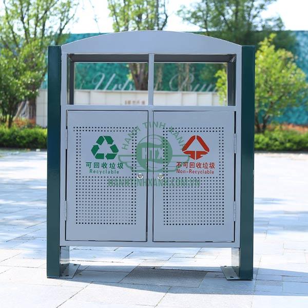 Thùng phân loại rác loại 2 ngăn ngoài trời