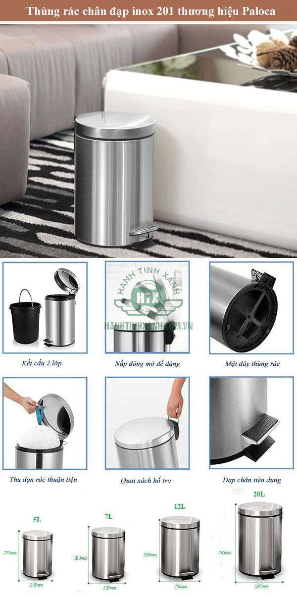 Thùng rác Inox 201 đạp chân