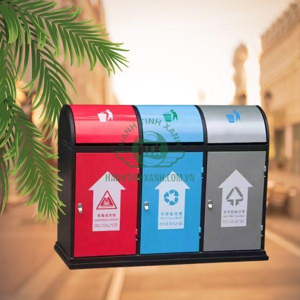 Mẫu thùng phân loại rác nắp lật 3 ngăn