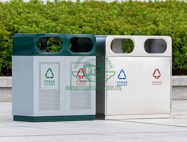Mẫu thùng rác 2 ngăn đặt ngoài trời