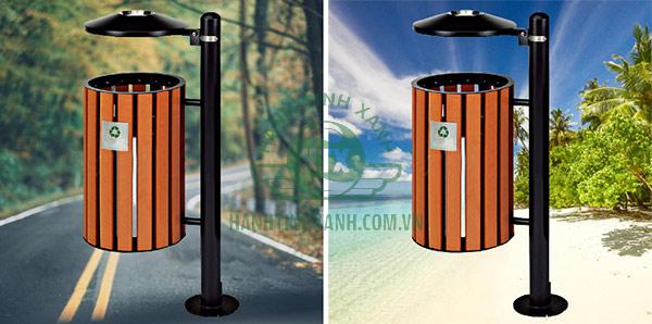 Thùng rác gỗ treo đơn ngoài trời