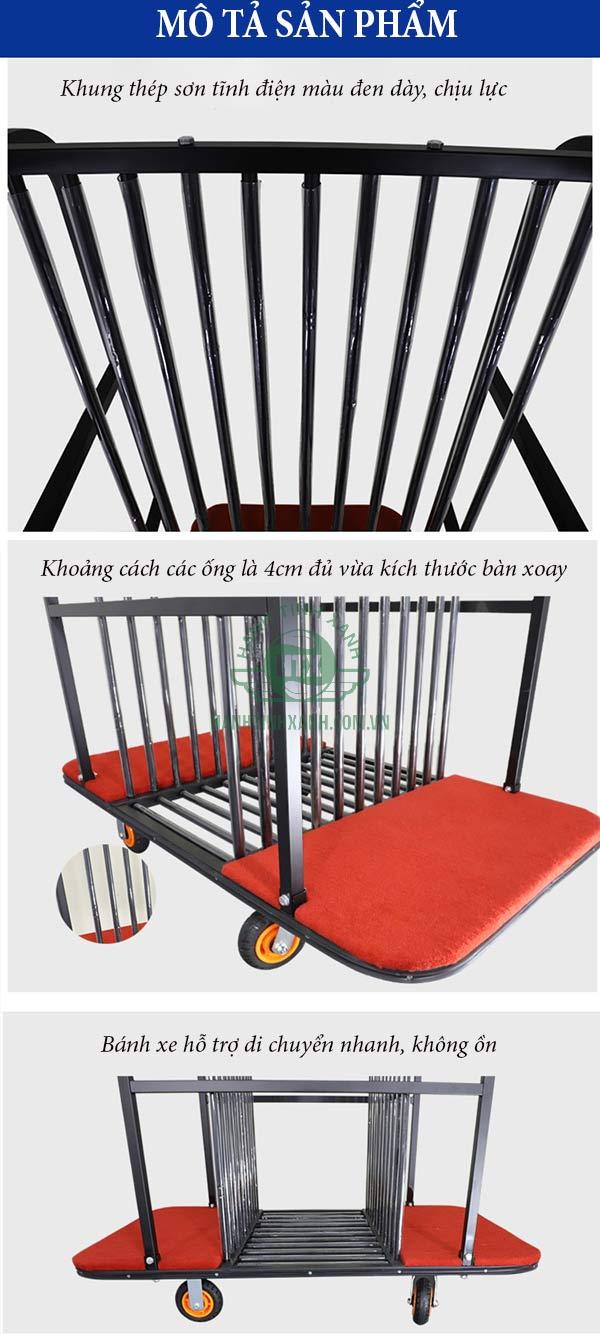 Chi tiết cấu tạo xe đẩy mâm xoay, kính tròn bàn ăn