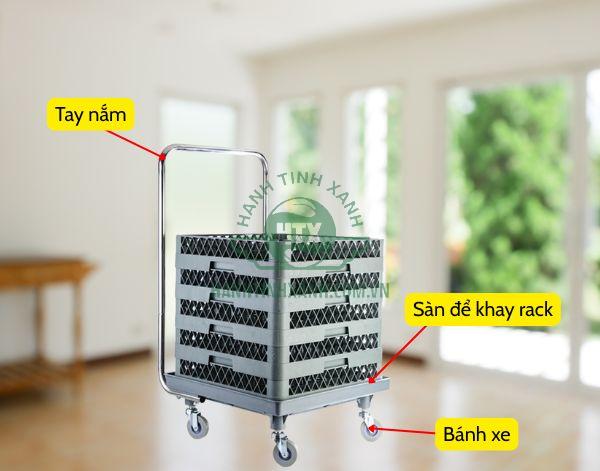 Cấu tạo xe vận chuyển khay rack nhà hàng khá đơn giản